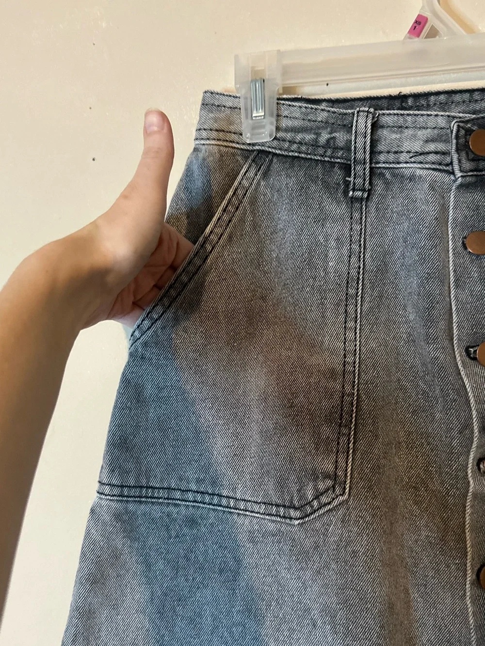 Classic Button-Front Denim Skirt in Washed Gray